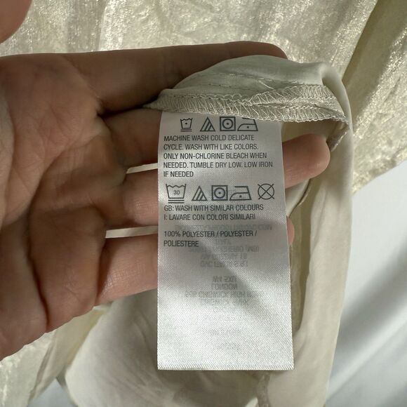 Susan Graver Blouse Women's 5X Metallic Cream Gold Collared Short Sleeve V Neck - Picture 6 of 10